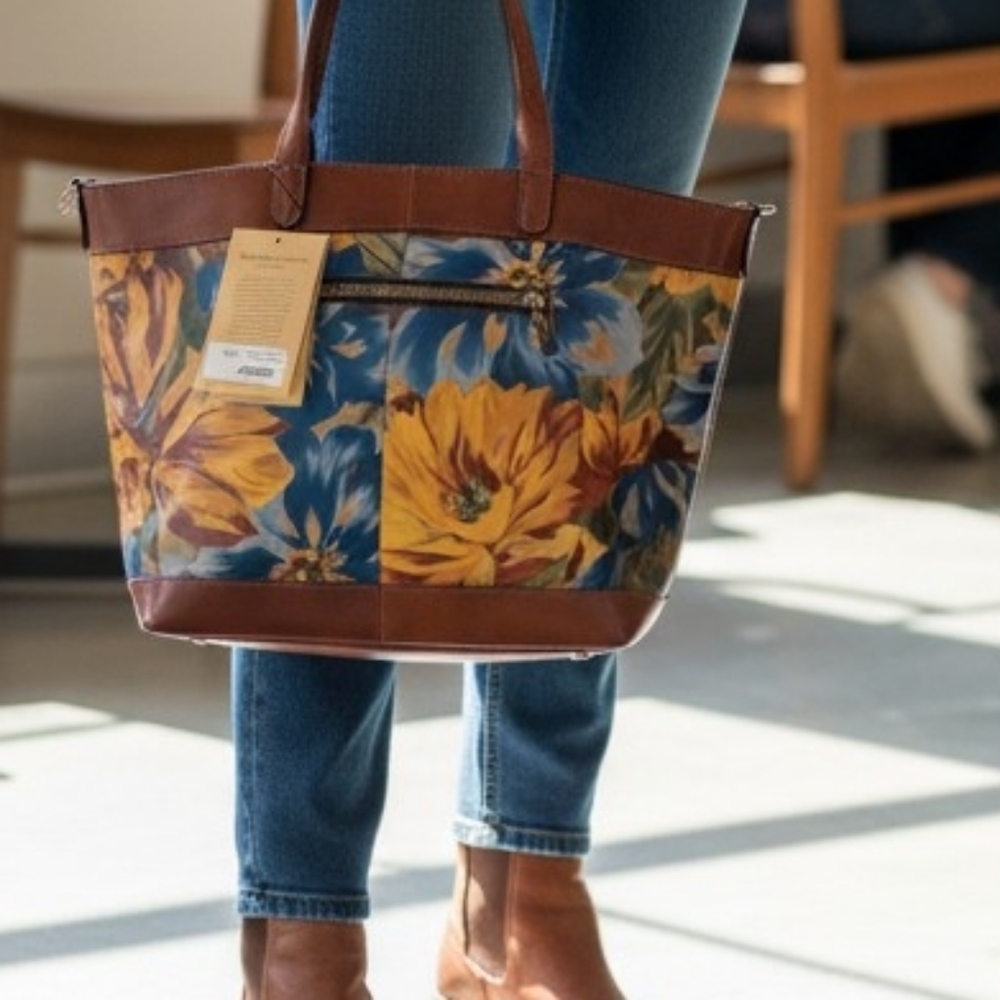 Patricia Nash Marigold Harvest Mallory Flora Handbag with Brown Trim NWT